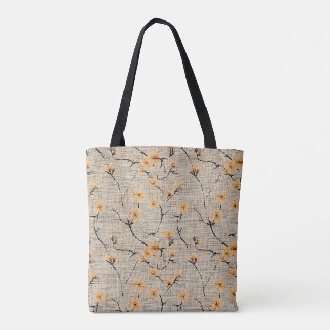 Floral Burlap Tote Bag (Back)