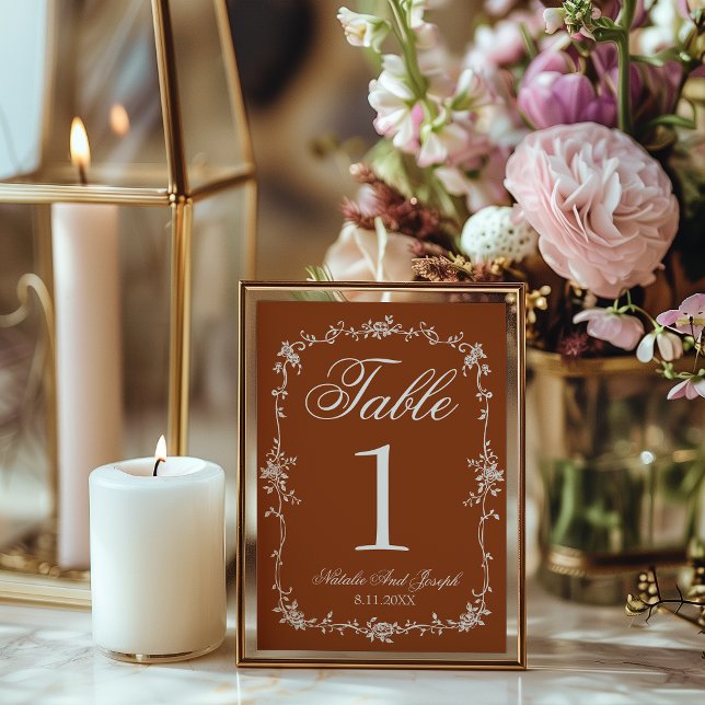 Floral Burnt Orange Old Money Wedding Table Number (Creator Uploaded)
