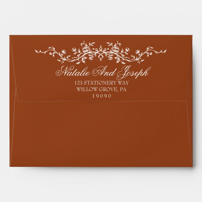 Floral Burnt Orange Terracotta Boho Wedding Envelope (Back (Top Flap))