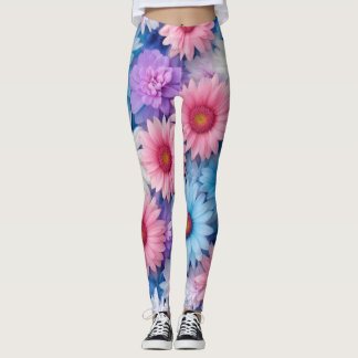Floral Burst Leggings with Pink, White, and Blue
