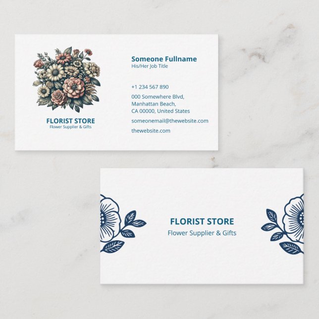 Floral Business Card for Florists & Small Shop (Front/Back)