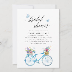 Floral Butterflies Blue Bridal Shower Invitation
