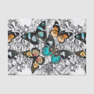 Floral Butterflies colourful sketch pattern Tissue Paper