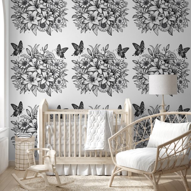 Floral & Butterflies Colouring Wallpaper (Kids)