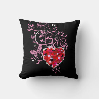 Floral Butterflies Heart Throw Pillow