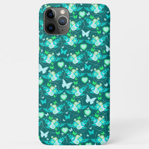 Floral butterflies & hearts jade green iphone case