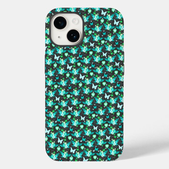 Floral butterflies & hearts jade iphone case (Back)