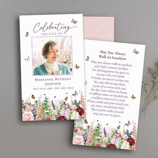 Floral Butterflies Memorial Funeral Prayer Card (Creator Uploaded)