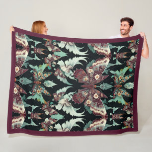 Floral Butterflies Pattern in Burgundy and Teal Fleece Blanket