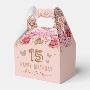Floral Butterflies Pink Happy 15th Birthday Favor Box