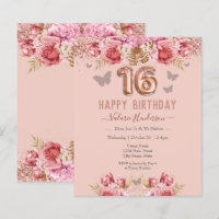 Floral Butterflies Pink Happy 16th Birthday