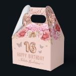 Floral Butterflies Pink Happy 16th Birthday Favor Box<br><div class="desc">Girly glitter,  millennial pink background,  with fancy script name typography. Faux rose gold 16 balloon text. Pink Roses and butterfly top border. Great for sweet 16 celebrations.</div>
