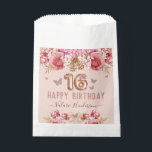 Floral Butterflies Pink Happy 16th Birthday Favour Bag<br><div class="desc">Girly glitter,  millennial pink background,  with fancy script name typography. Faux rose gold 16 balloon text. Pink Roses and butterfly top border. Great for Sweet 16 celebrations.</div>