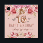 Floral Butterflies Pink Happy 16th Birthday Favour Tags<br><div class="desc">Girly glitter,  millennial pink background,  with fancy script name typography. Faux rose gold 16 balloon text. Pink Roses and butterfly top border. Great for Sweet 16 celebrations.</div>