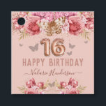 Floral Butterflies Pink Happy 16th Birthday Favour Tags<br><div class="desc">Girly glitter,  millennial pink background,  with fancy script name typography. Faux rose gold 16 balloon text. Pink Roses and butterfly top border. Great for Sweet 16 celebrations.</div>