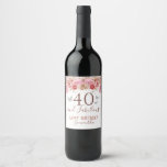 Floral Butterflies Pink Happy 40th Birthday Wine Label<br><div class="desc">Girly glitter,  millennial pink background,  with fancy script name typography. Happy any age and fabulous birthday design template. Pink Roses and butterfly top border. Great for celebrations.</div>