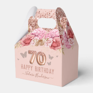 Floral Butterflies Pink Happy 70th Birthday Favor Box