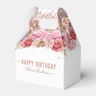 Floral Butterflies Pink Happy Birthday Favor Box