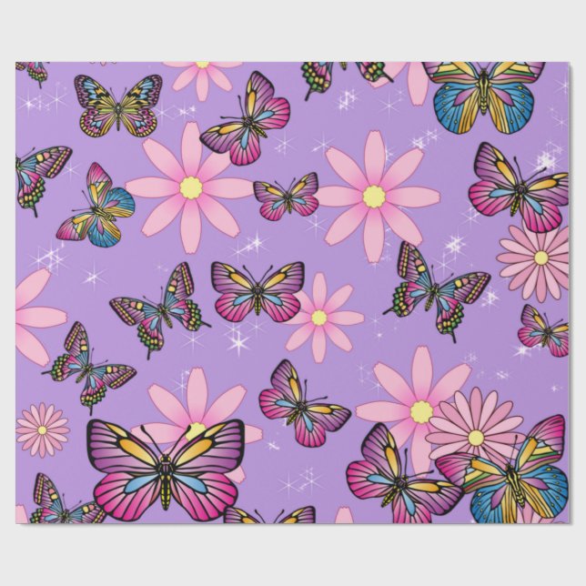 Floral Butterflies Wrapping Paper (Flat)