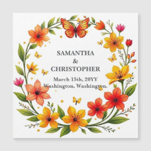 Floral Butterflies Wreath Wedding Custom Text