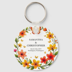 Floral Butterflies Wreath Wedding Custom Text Keychain