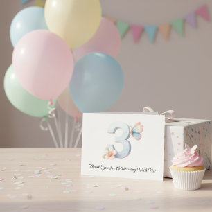 Floral Butterfly 3rd Birthday Whimsical Spring Thank You Card
