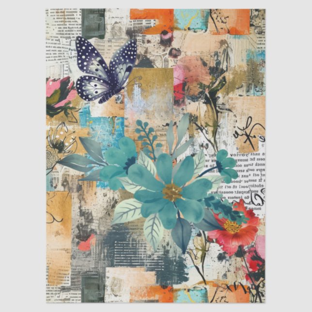 Floral & Butterfly Abstract Art College Decoupage Tissue Paper (Front)