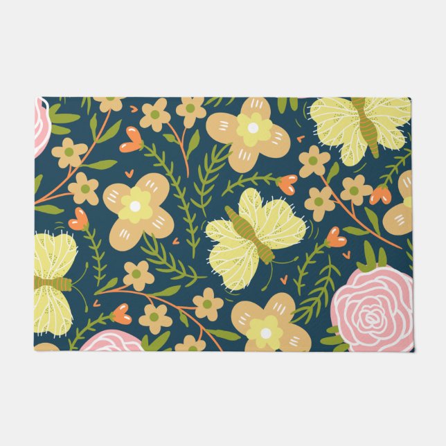 Floral, Butterfly And Glamour Seamless Elegant  Doormat (Front)