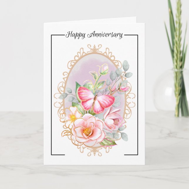 Floral & Butterfly Anniversary Card (Front)
