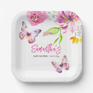 Floral Butterfly Baby Shower Disposable Paper Plate