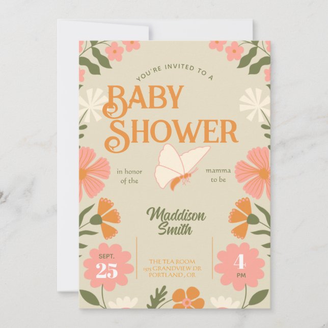 Floral Butterfly Baby Shower Invitation (Devant)