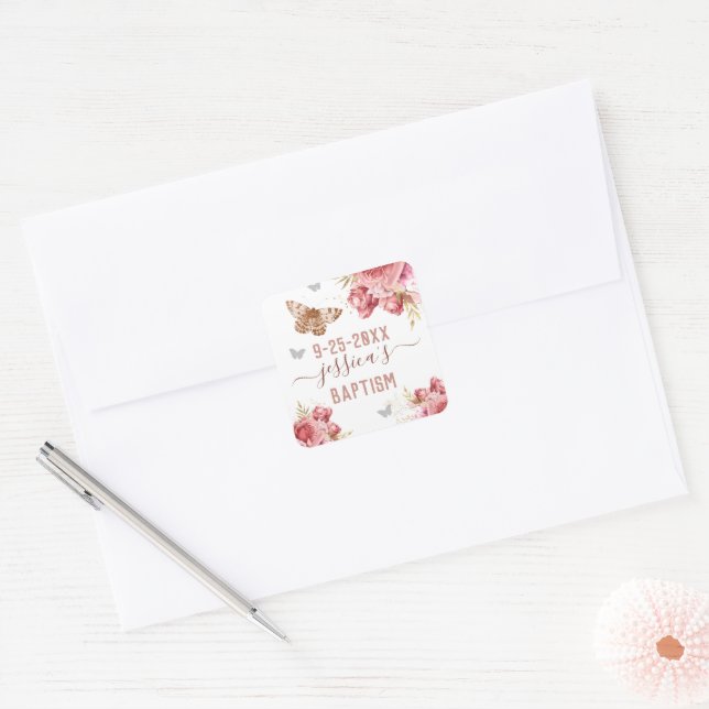Floral Butterfly Baptism Personalized Sticker (Envelope)
