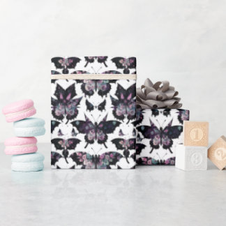 Floral Butterfly Bat Halloween Wrapping Paper