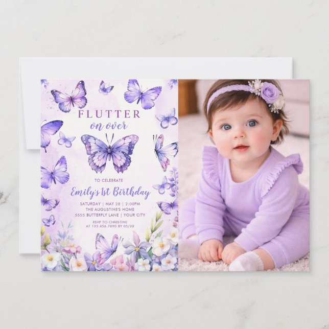 Floral Butterfly Birthday Invitation (Front)