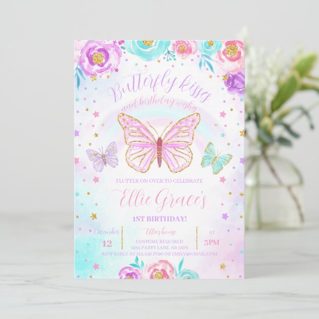 Floral Butterfly Birthday Invitation (Standing Front)