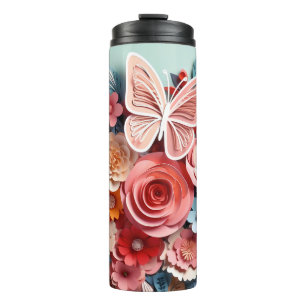 Floral & Butterfly - Blue - Slim Thermal Tumbler