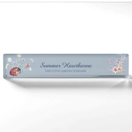 Floral Butterfly Botanical Cottage Core Dusty Blue Nameplate