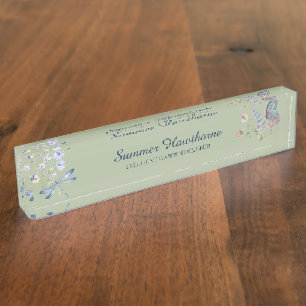 Floral Butterfly Botanical Cottage Core Sage Green Nameplate
