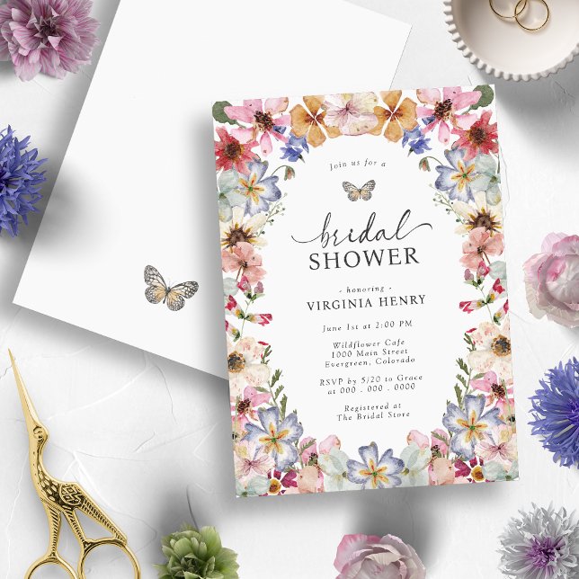 Floral Butterfly Bridal Shower Invitation (Elegant Boho Wildflower Floral Butterfly Bridal Shower Invitation by Painted Papery
)