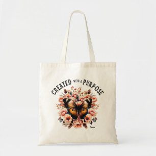 Floral Butterfly Christian Created With A Purpose Tote Bag