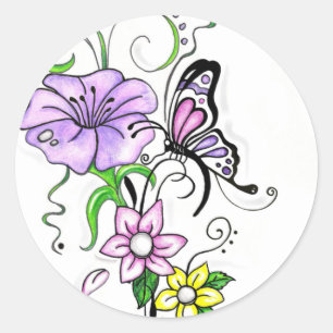 Floral Butterfly Classic Round Sticker