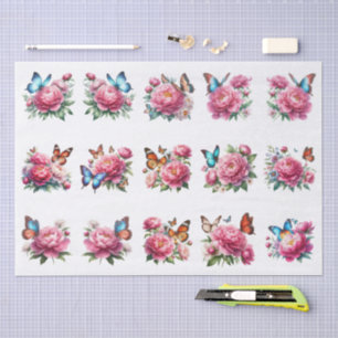 Floral Butterfly Clip-Art Illustration Decoupage Tissue Paper
