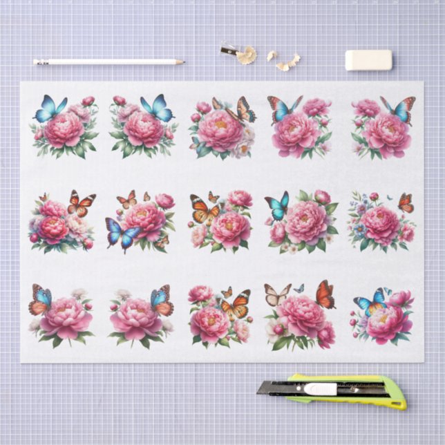 Floral Butterfly Clip-Art Illustration Decoupage Tissue Paper (Craft)