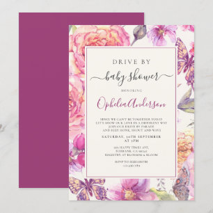 Floral Butterfly Drive By Baby Shower Invitation