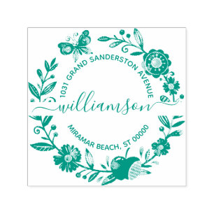 Floral Butterfly Elegant Wreath Return Address Self-inking Stamp