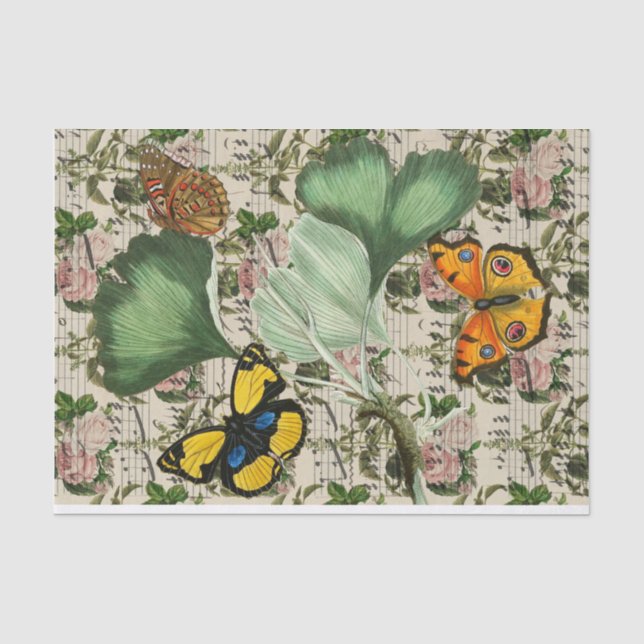 Floral Butterfly Ephemera Tissue Paper (Front)