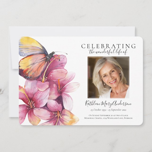 Floral Butterfly Funeral Invitation (Front)