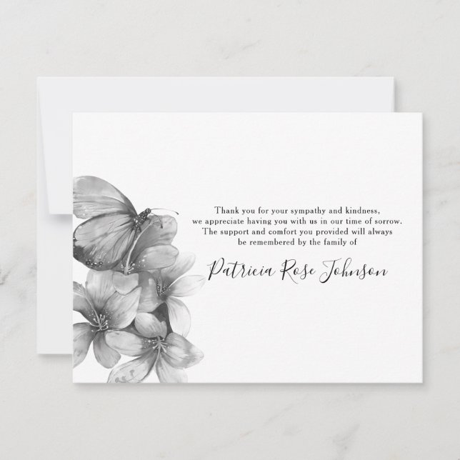 Floral Butterfly Funeral Memorial Thank You (Front)