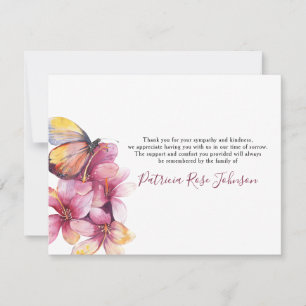 Floral Butterfly Funeral Memorial Thank You Card