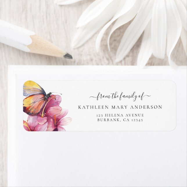 Floral Butterfly Funeral Return Address (Insitu)